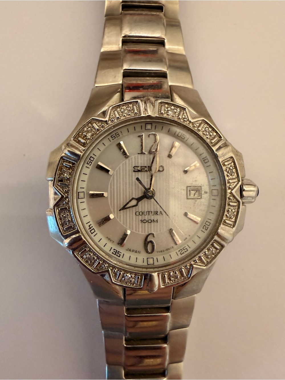 Seiko Coutura Silver-Tone Women's Watch with Crystal Bezel